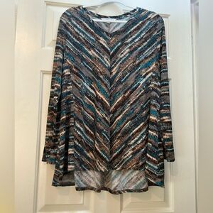 XL Striped Chevron Long Sleeve Tunic Top - Teal, Brown, Black